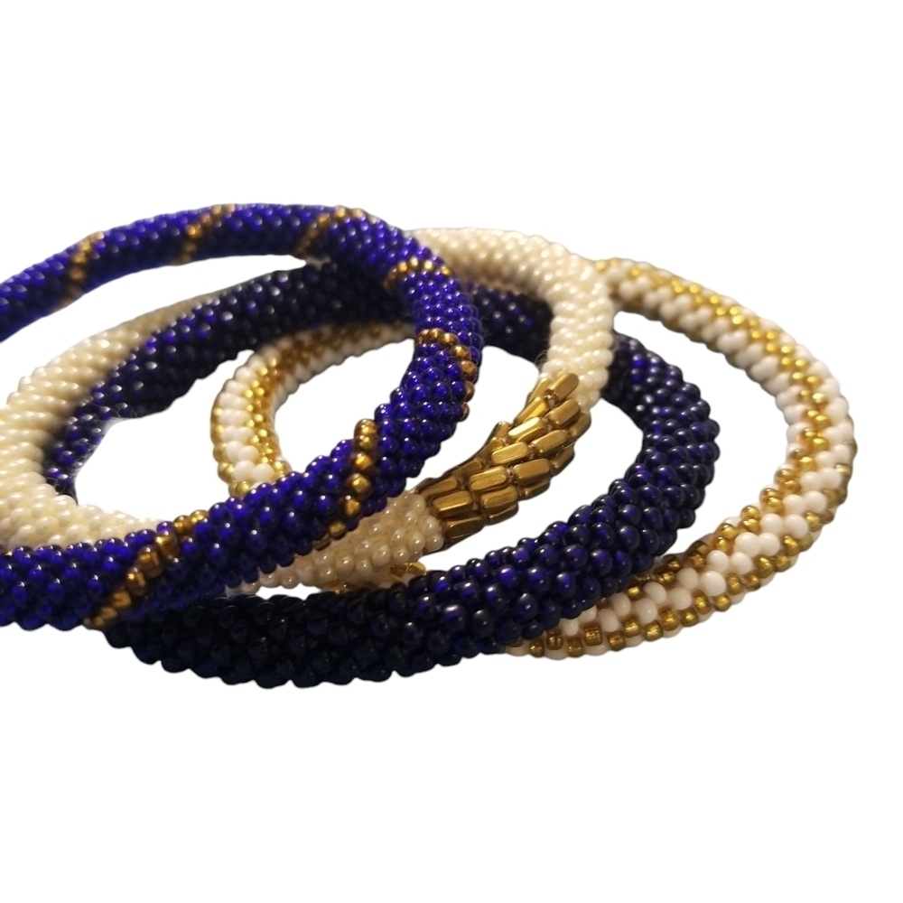 Set of 4 Nepal Roll on Bracelets - Navy Blue and Gold NWT One Size Fits All